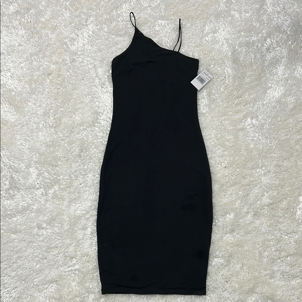 Good American Black Asymmetrical One-Shoulder Cocktail Dress size 1